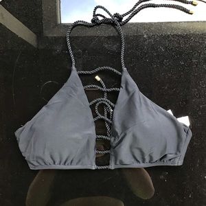 Abercrombie Black Caged Halter Bikini Top Sz L